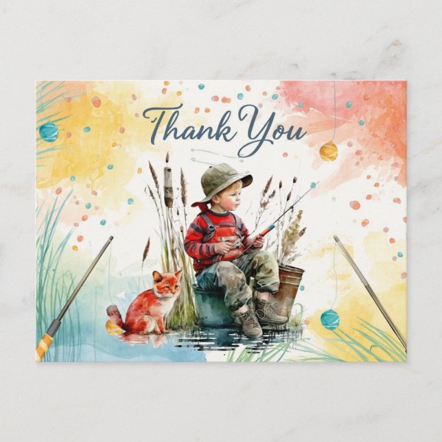 Fishing Thank You Card with Boy Fishing (Front)