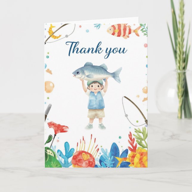 Fishing thank you card with boy fishing  (Front)