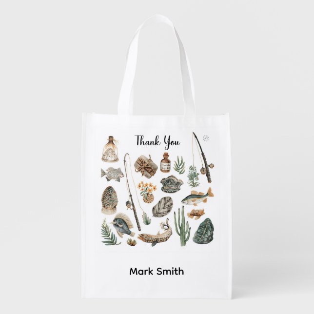 Fishing thank you  themed for Anglers Fishermen  Grocery Bag (Front)