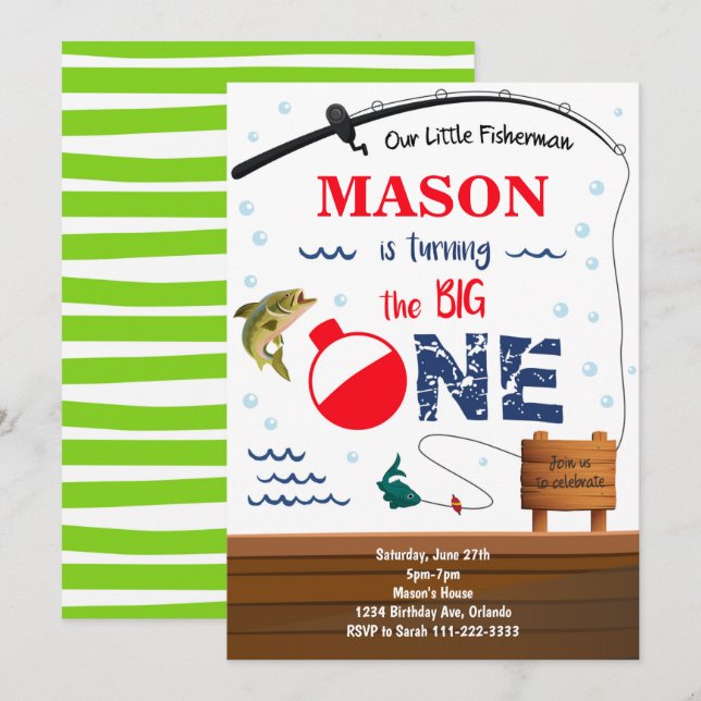 Fishing The Big One 1st Birthday Invitation (Front/Back)