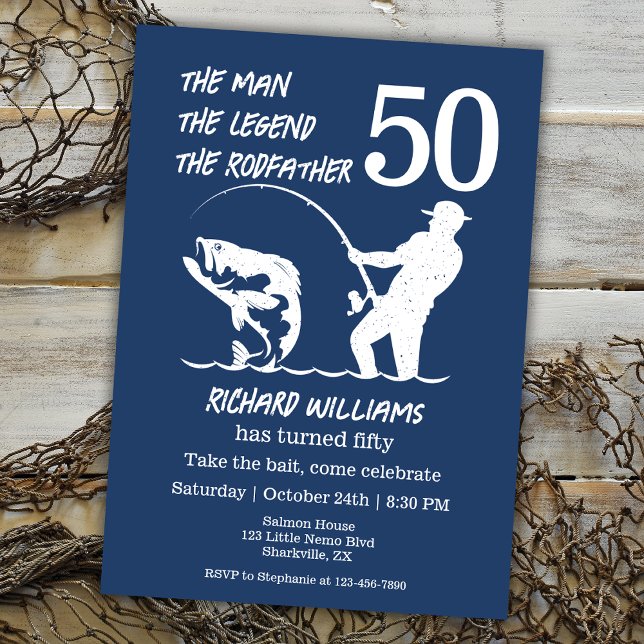 Fishing the Legend Rodfather 50th Birthday Invitation (Creator Uploaded)