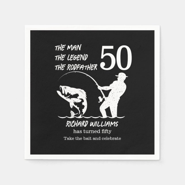 Fishing the Legend Rodfather 50th Birthday Napkins (Front)