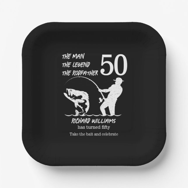 Fishing the Legend Rodfather 50th Birthday Paper Plates (Front)