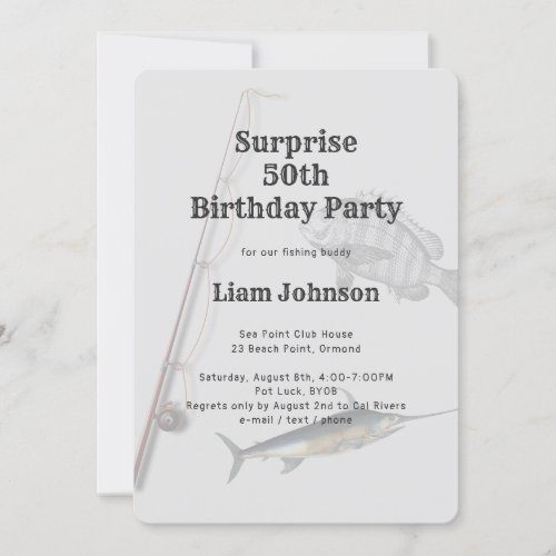 Fishing Theme Adult Male Birthday Party Invitation