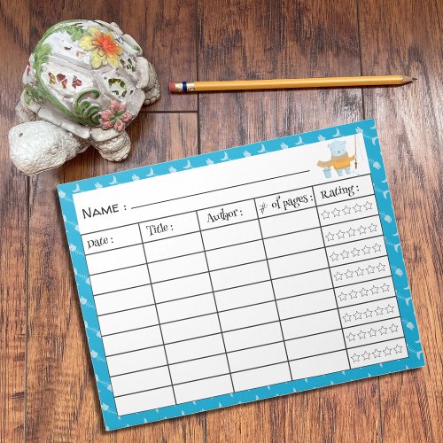 Fishing Theme Child Book Log Notepad