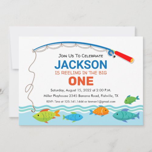 Fishing Theme First Birthday Party Invitation 