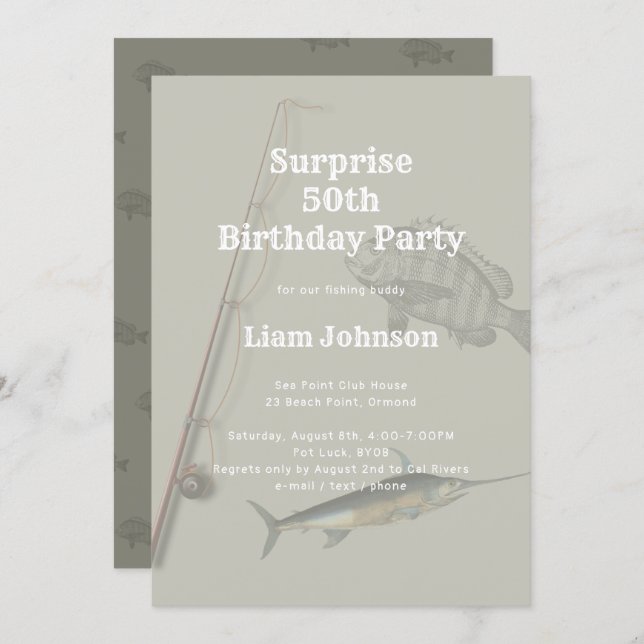 Fishing Theme His Surprise Birthday Party Invitation (Front/Back)