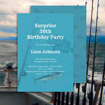 Fishing Theme His Surprise Birthday Party Invitation by millhill at Zazzle