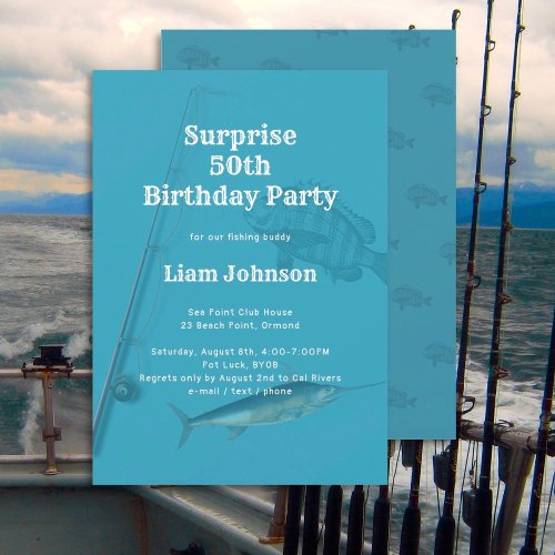 Fishing Theme His Surprise Birthday Party Invitation