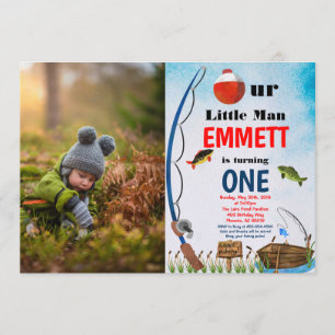 Fishing Theme Reel Fish Boy 1st Any Age Birthday Invitation