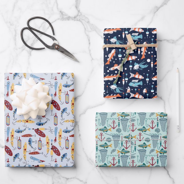 Fishing Theme Wrapping Paper Sheets (Front)