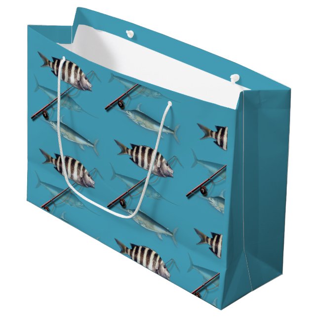 Fishing Themed Adult Male Birthday Large Gift Bag (Front Angled)