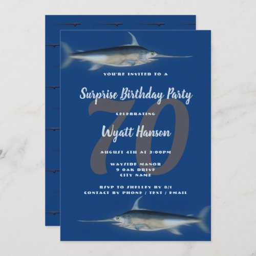 Fishing Themed Age Big Number Birthday Blue Invitation