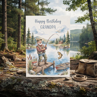 Fishing Themed Birthday for Grandpa Personalize Card