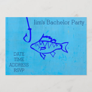 Fishing themed blue Bachelor Party Invitation