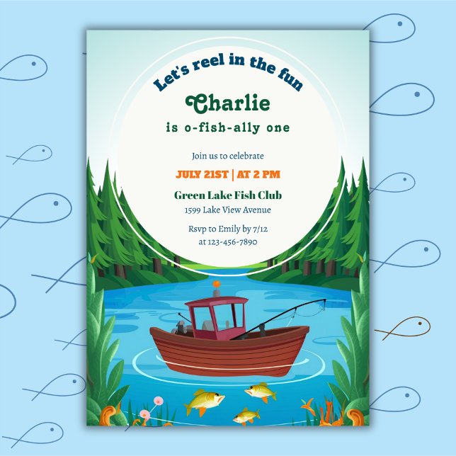 Fishing Themed Boy First Birthday Party Invitation (Creator Uploaded)