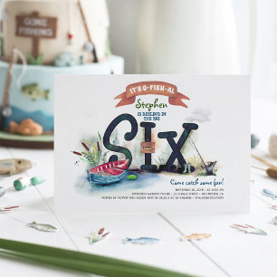 Fishing Themed Boys 6th Birthday Invitation
