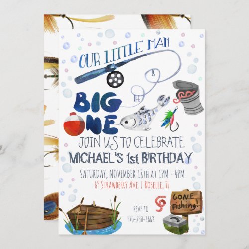 Fishing Themed First Birthday Invitation