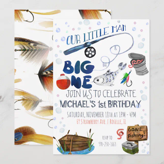 Fishing Themed First Birthday Invitation | Zazzle