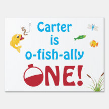 Fishing Themed First Birthday Welcome Sign