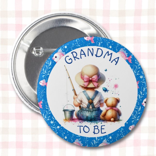 Fishing Themed Girl's Baby Shower |  Grandma To Be Button (Creator Uploaded)