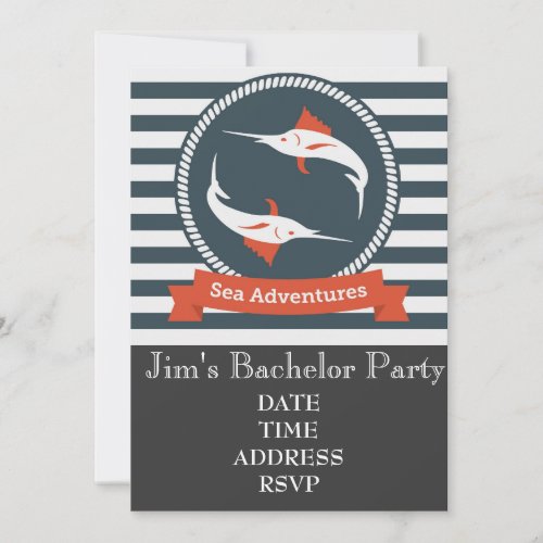 Fishing themed nautical Bachelor Party Invitation