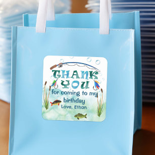 Fishing themed, o-fish-ally, 1st birthday favors square sticker