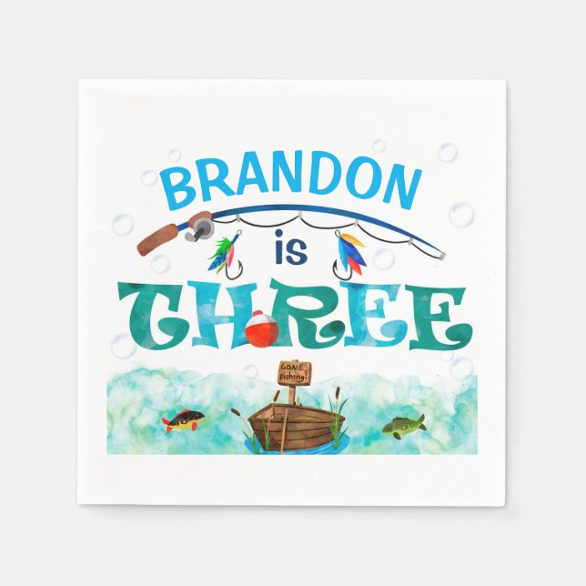 Fishing themed O-fish-ally 3rd birthday party  Napkins (Front)