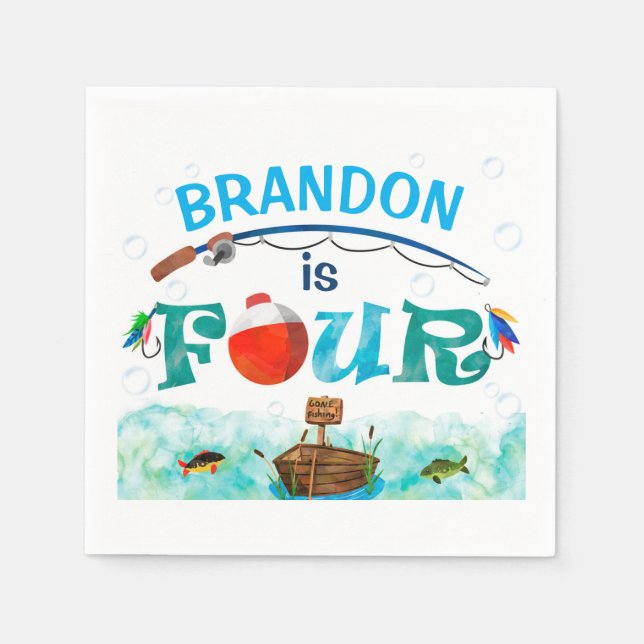 Fishing themed O-fish-ally 4th birthday party  Napkins (Front)