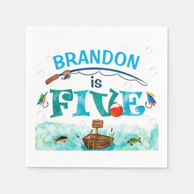 Fishing themed O-fish-ally 5th birthday party  Napkins (Front)