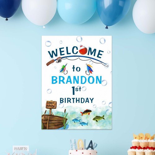 Fishing themed O_fish_ally birthday welcome sign