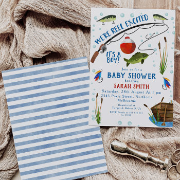 Fishing Themed Reel Excited Baby Shower Invitation by figtreedesign at Zazzle
