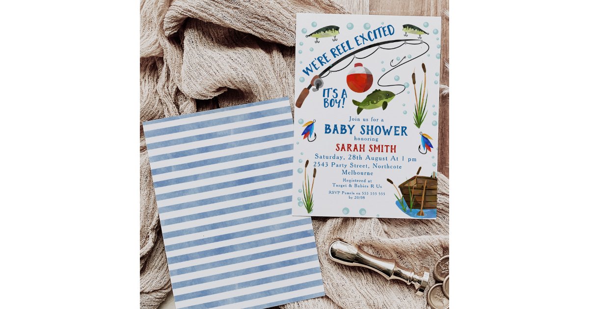 Fishing Themed Reel Excited Baby Shower Invitation
