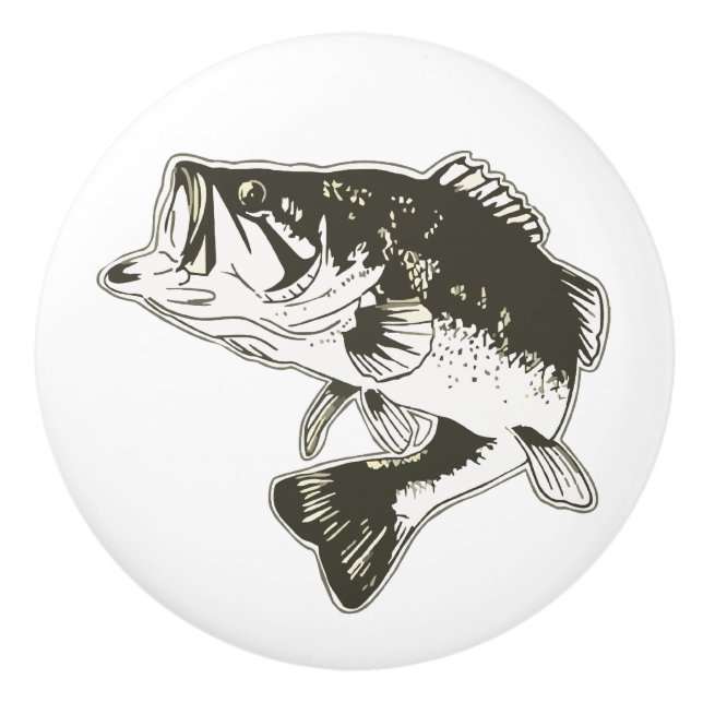 Fishing Themed Room Bass Fish Drawer Ceramic Knob (Front)
