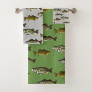 Fishing Themed Walleye Bass Angler Green Men's Bath Towel Set