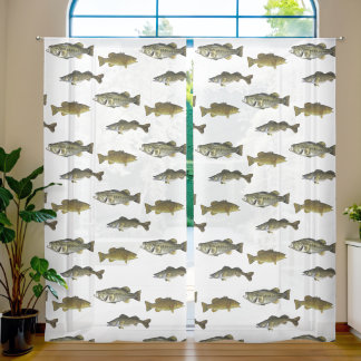 Fishing Themed Walleye Bass Angler Men's Pattern Sheer Curtains