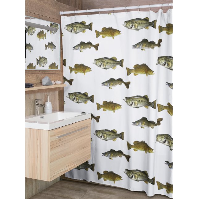 Fishing Themed Walleye Bass Angler Men's Pattern Shower Curtain (Creator Uploaded)