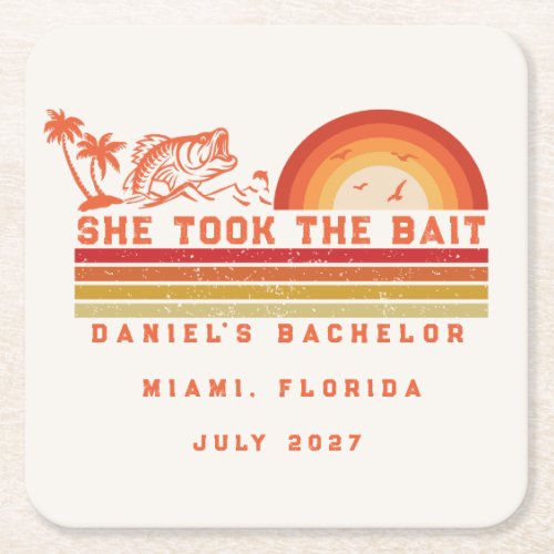 Fishing Themed Weekend Trip Bachelor Party Square Paper Coaster