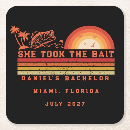 Fishing Themed Weekend Trip Bachelor Party Square Paper Coaster
