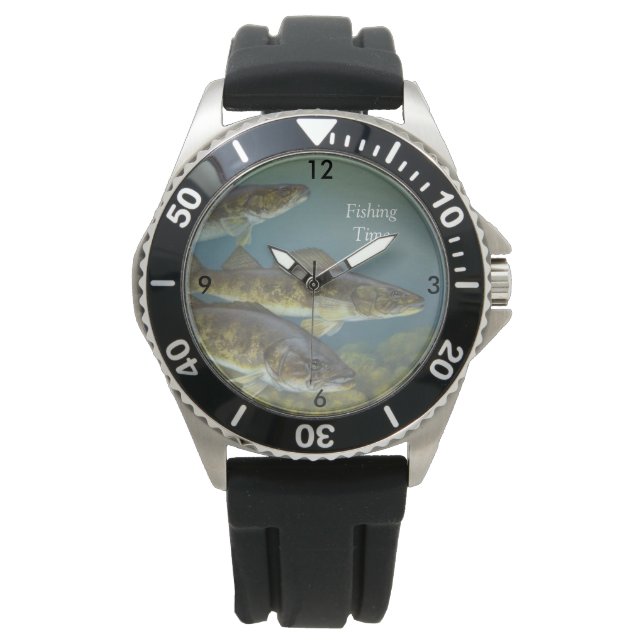 "Fishing Time" With Three Walleye Pike Watch (Front)