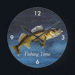 "Fishing Time" With Walleye Pike Round Clock<br><div class="desc">The perfect time to fish for walleye pike is all the time.</div>