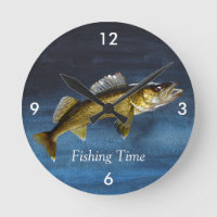 "Fishing Time" With Walleye Pike Round Clock