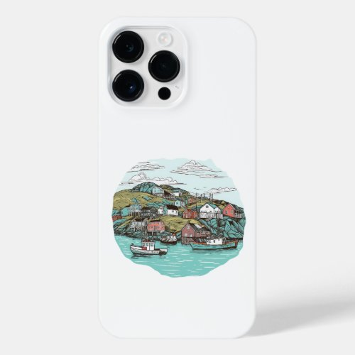 FISHING TOWN NEWFOUNDLAND HARBOUR ILLUSTRATION  iPhone 14 PRO MAX CASE