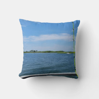 Fishing trip on boat to ocean throw pillow
