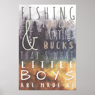 Fishing Trucks Hunting Bucks Baby Boy Nursery Poster