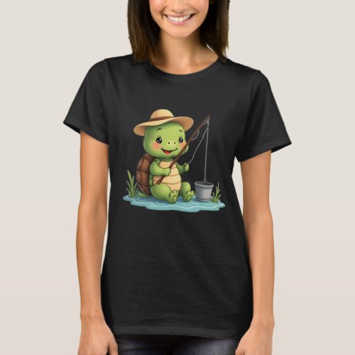 Fishing Turtle – Peaceful Turtle by the Lake T-Shirt