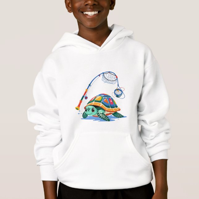 Fishing Turtle Fun – Kids’ Hoodie (Front)