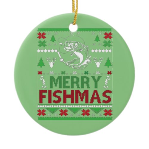 FISHING Ugly Christmas Apparel Bass Fish, Merry Fi Ceramic Ornament