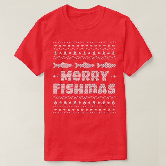 Fishing Ugly Christmas Fishing T-Shirt (Design Front)