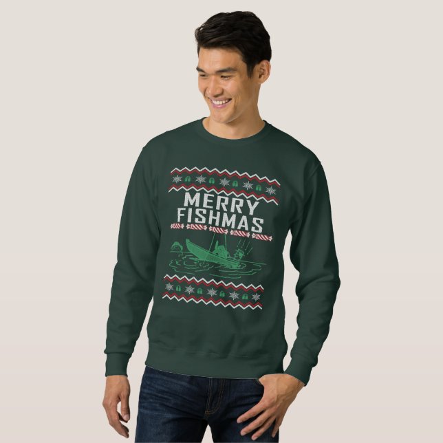 Fishing Ugly Christmas Sweater Merry Fishmas (Front Full)